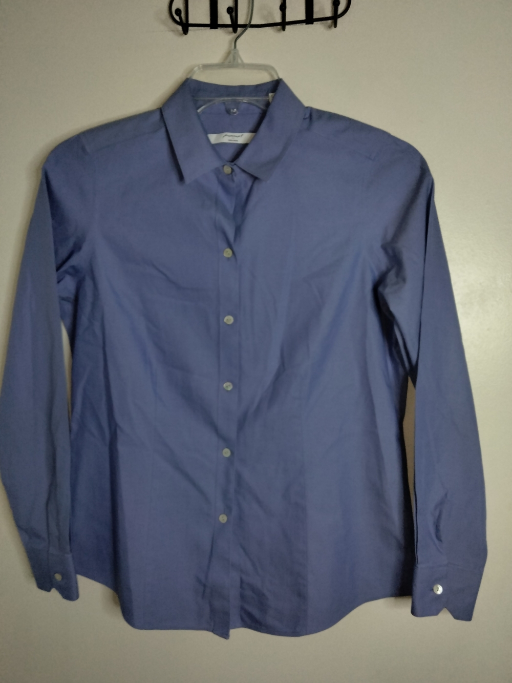 Foxcroft (Size 6) Blue 100%  Cotton Non-Iron Button-Down Front LS Tunic Shirt
